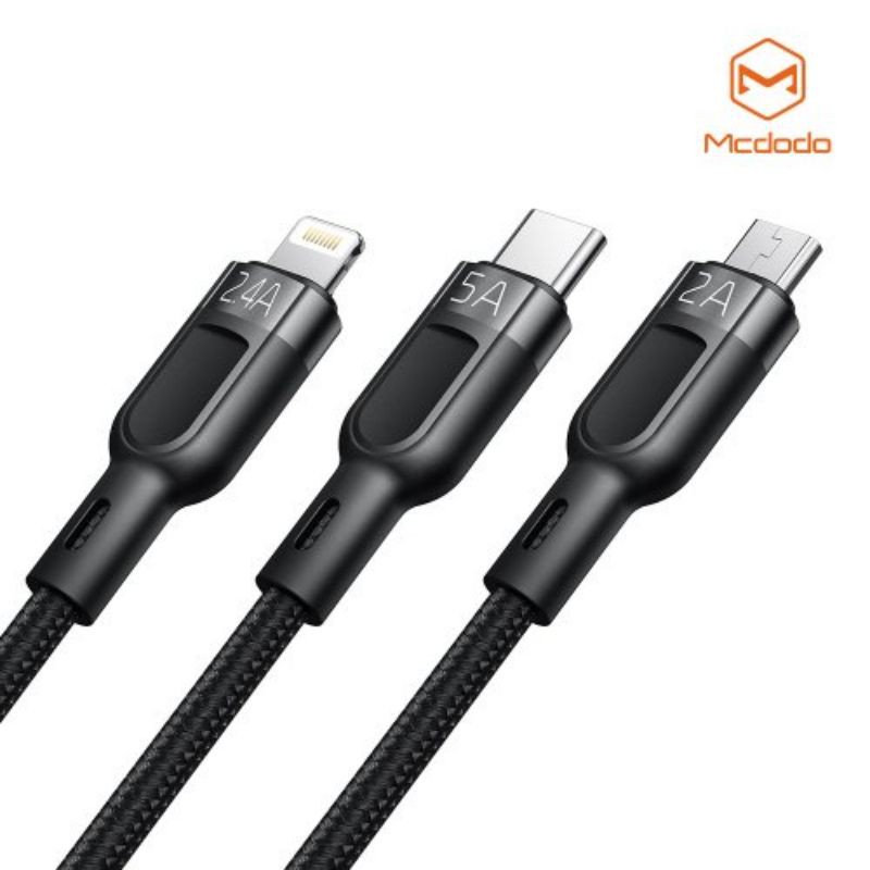 MCDODO CA-879 Kabel Data 3in1 Super Fast Charging Cable Charge 5A Original 1.2m MICRO + TYPE C + LIGHTNING