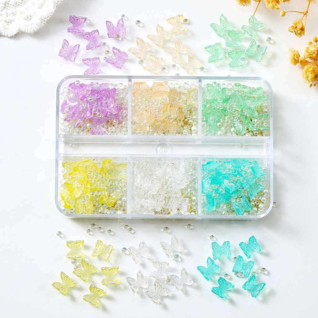 MXBEAUTY Kupu-kupu Kuku Perhiasan DIY Warna-Warni Gaya Jepang Nail Art Aksesoris Aurora Glitter Manicure DIY Dekorasi Kuku