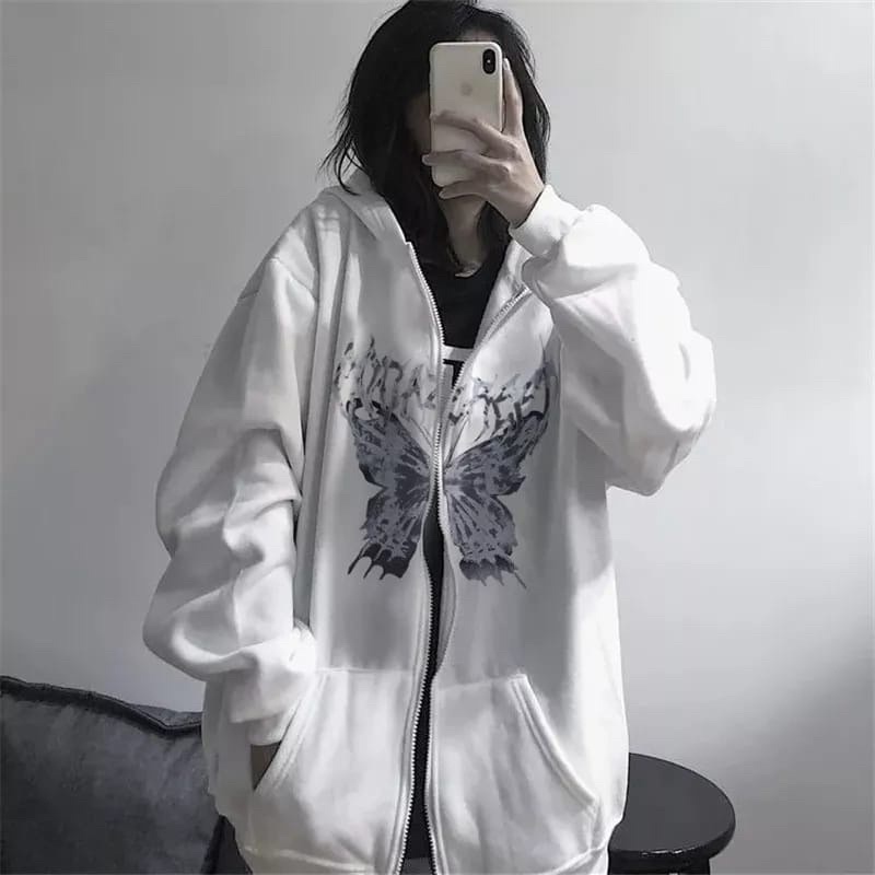 BUTTERFLY 2XL Hoodie Zipper Oversize Pria Wanita Jacket Casual Kece OOTD Terkini Ala Korean