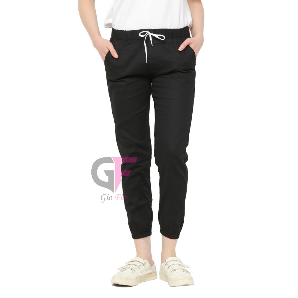 GIOFLO Celana Kasual Wanita Jogger Pants Panjang Terbaru Hitam / CLN 803