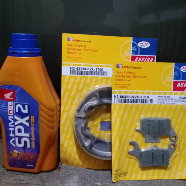 Paket kampas rem depan belakang Aspira + oli SPX 2 full sintetik 800ml for Vario 125/150/beat esp/f1