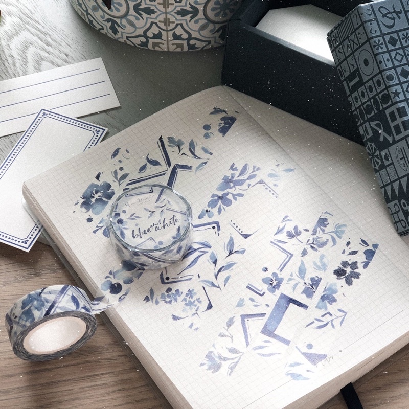 

[Sample] Meow Illustration Blue and White Washi Tape