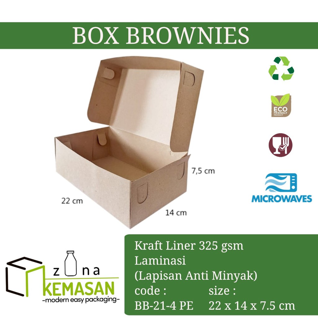 

BOX DUS KARDUS KOTAK BROWNIES BOLEN KUE ROTI NUGGET MARTABAK 22x14x7,5 cm KRAFT 325 gsm LAMINASI