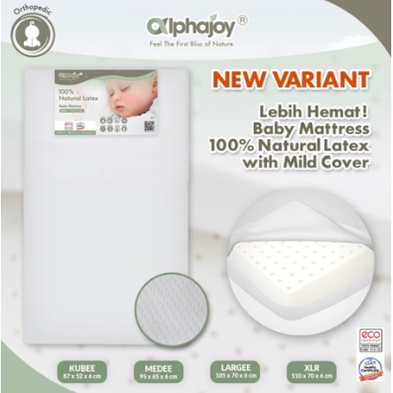 Alphajoy Baby Mattress Mild Cover kasur bayi 100% Natural Latex 95 x 65 size 105 x 70 uk 110 x 70 matras 120 x 60 cocok box baby joie babyelle nuna pliko right start little equi busa lateks ranjang kayu anak bedding alas tidur