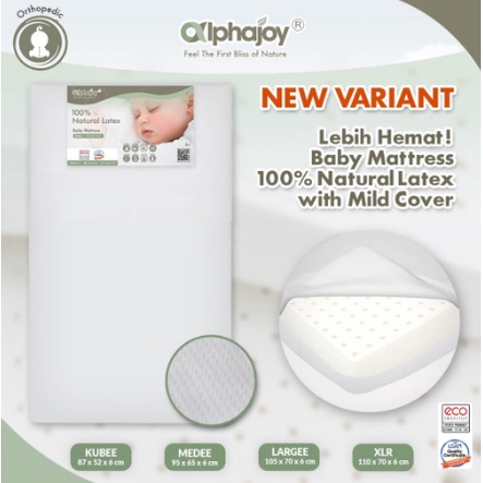 Alphajoy Baby Mattress Mild Cover kasur bayi 100% Natural Latex 95 x 65 size 105 x 70 uk 110 x 70 matras 120 x 60 cocok box baby joie babyelle nuna pliko right start little equi busa lateks ranjang kayu anak bedding alas tidur