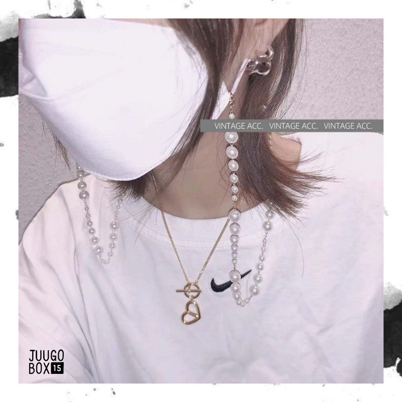 

READY - Tali Masker Korean Retro Pearl Crystal Bead Lanyard Handmade Anti-lost Face Mask Chain