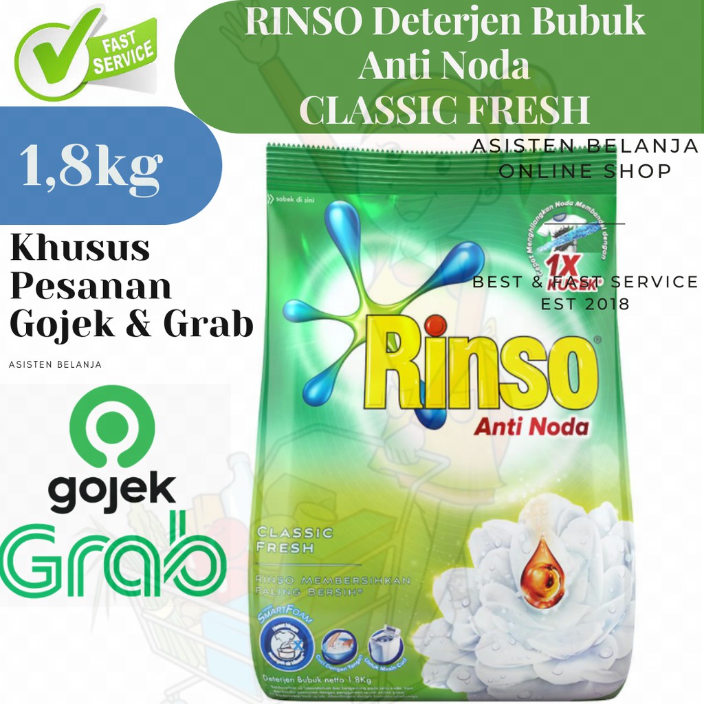 Rinso Bubuk 1.8 1,8 kg 1,8kg 1800gr 1800g Anti Noda Classic Fresh Rose Fresh Deterjen Sabun Cuci Pakaian +MOLTO 2kg