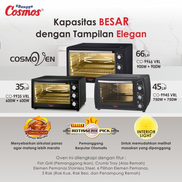 COSMOS Oven Listrik 35 Liter / Oven Kapasitas Besar BBQ Rotisserie CO 9935 - Garansi Resmi 1 Tahun