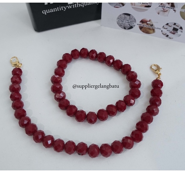 KONEKTOR masker hijab dan gelang KRISTAL CEKO MERAH MAROON strap mask