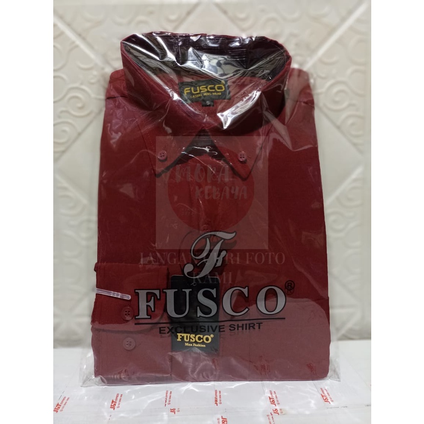 Kemeja polos reguler lengan panjang Maroon fusco_kemeja kerja_kemeja pria_kemeja kuliah_kemeja formal_kemeja