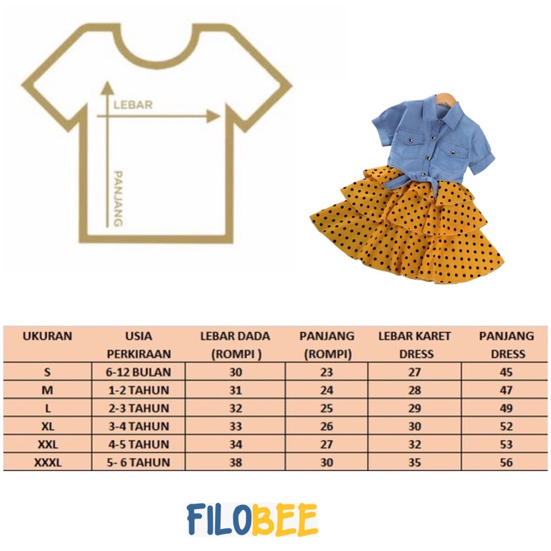 FILOBEE DRESS ANAK PEREMPUAN/DRESS DAN ROMPI DENIM/DRESS POLKADOT