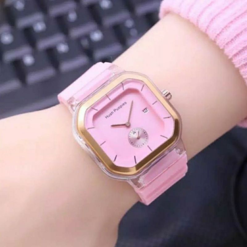 (Terima Cod) Jam Tangan Wanita Hushpuppies Sergi Jarum Strap Rubber Tanggal Aktif