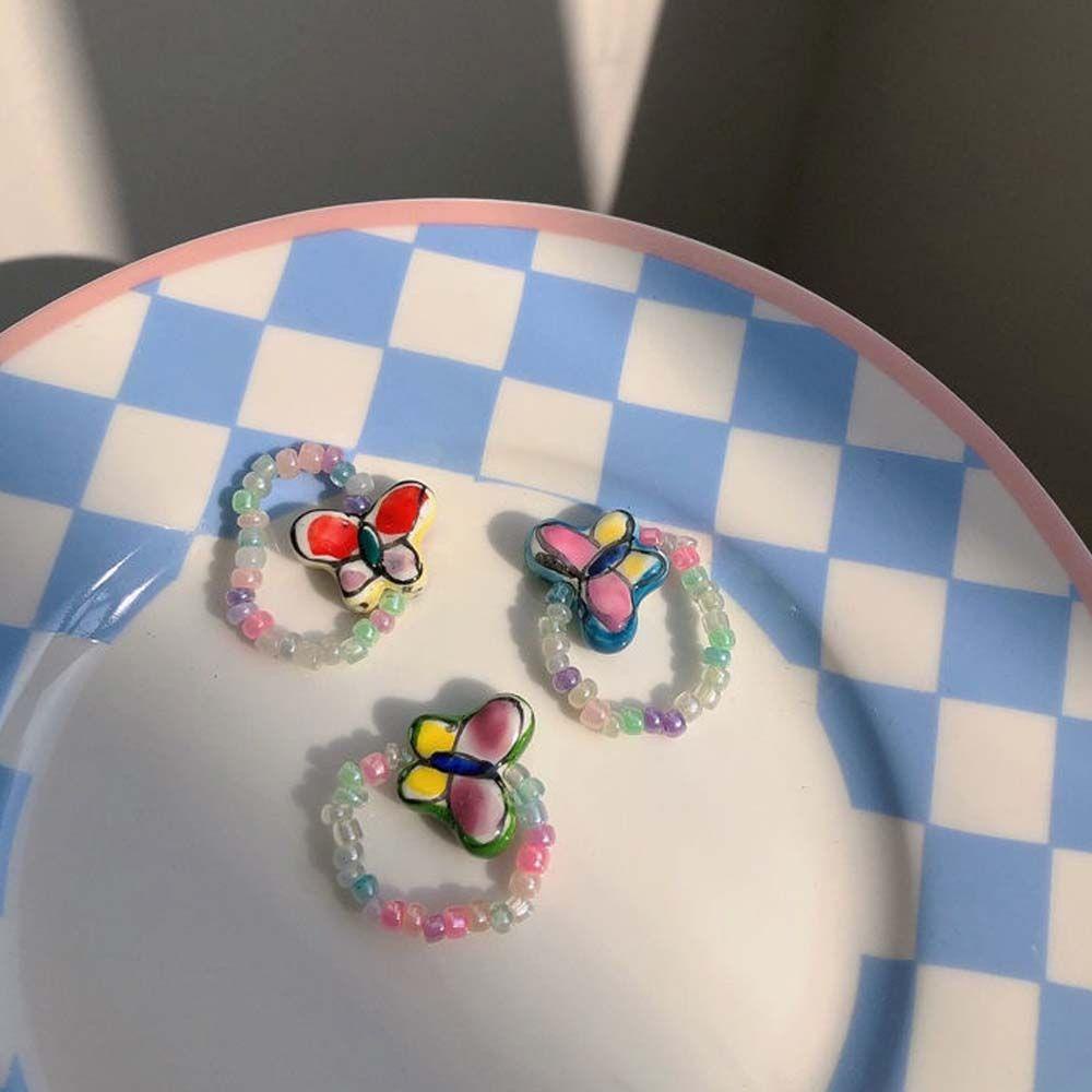 Mxbeauty Cincin Elastis Hadiah Hari Valentine Retro Untuk Perempuan Geometris Manik-Manik Kristal Vintage Knuckle Ring