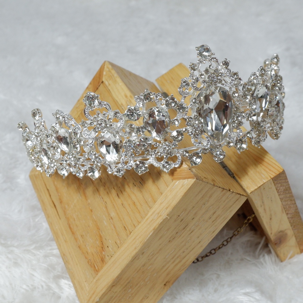 mahkota tiara dueches rhine stone silver