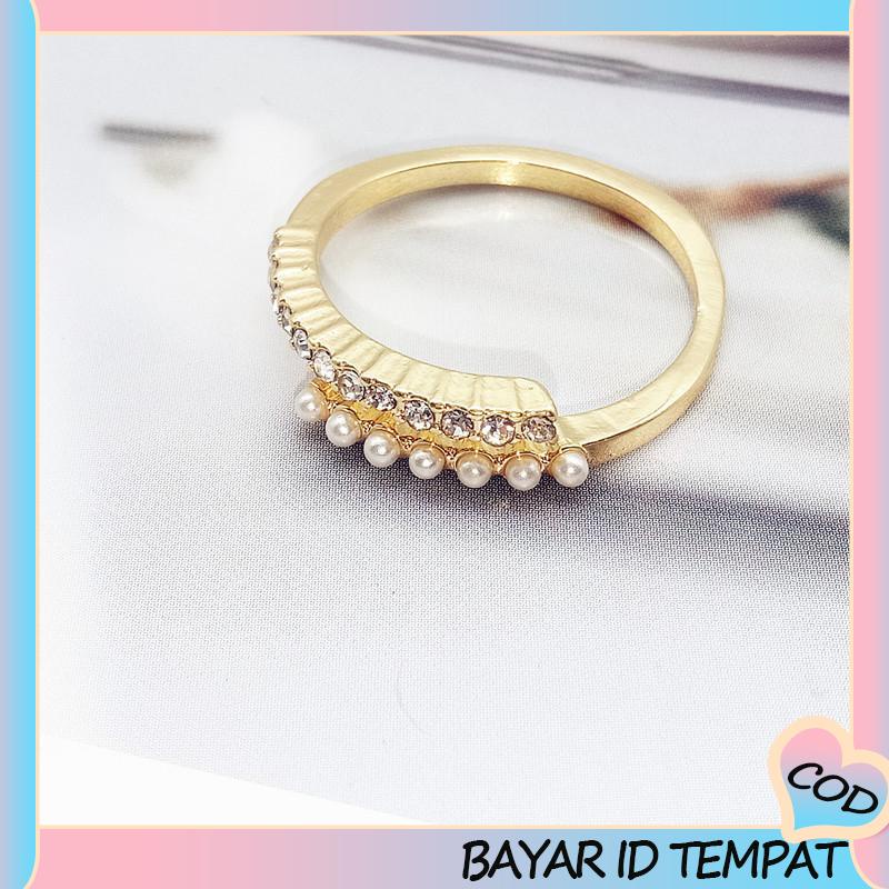 COD❤️ Fashion Desain Pembukaan Cincin Mutiara Sederhana, Cincin Jari Telunjuk yang Dipersonalisasi-A.one