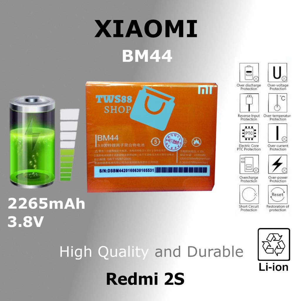 (TWS) Baterai Batre Battery Original BM44 Xiaomi Redmi 2/ (BM44 dan BM41 sama)