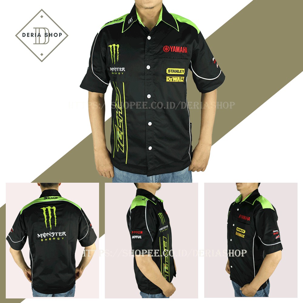 Baju Balap Motor Racing Pria Bordir Tech 3 MotoGP Rossi Kemeja Seragam Mekanik Bengkel Touring Unifo