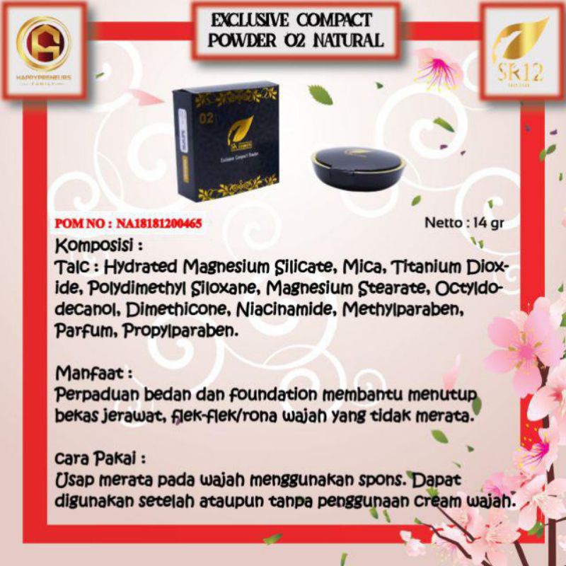 BEDAK PADAT / EXCLUSIVE COMPACT POWDER SR12 BERSPF BPOM / MENGURANGI MINYAK DI WAJAH / PERPADUAN BEDAK FOUNDATION