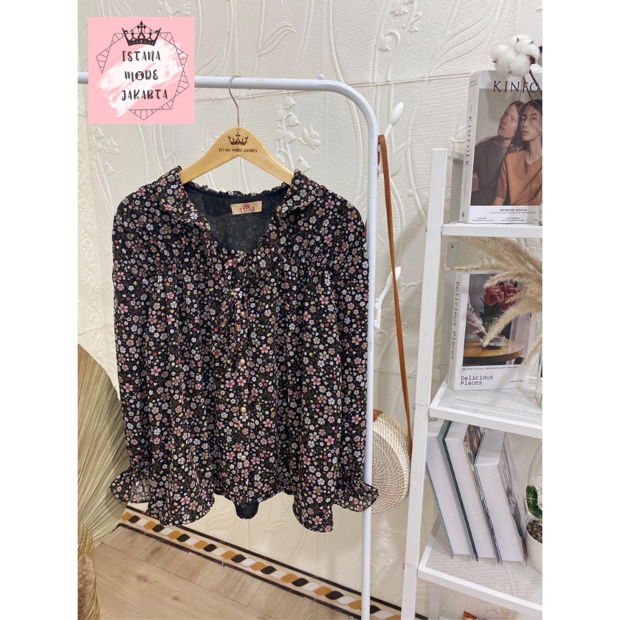 ISTANA MODE JAKARTA Sonya Jumbo baju atasan wanita terbaru blouse korean style blouse wanita lengan panjang-HITAM 2 - 225