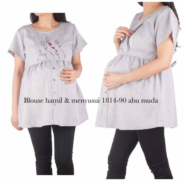 Baju hamil blouse hamil dan menyusui 1814 abu muda