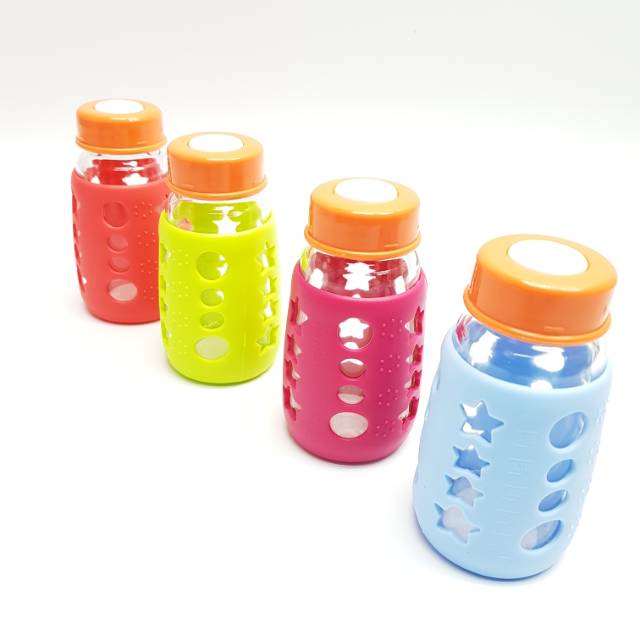 Botol Asi 150ml Kaca +   Pengaman Botol Silicone Cover Y1 / botol kaca orange dengan pengaman botol anti pecah silicone