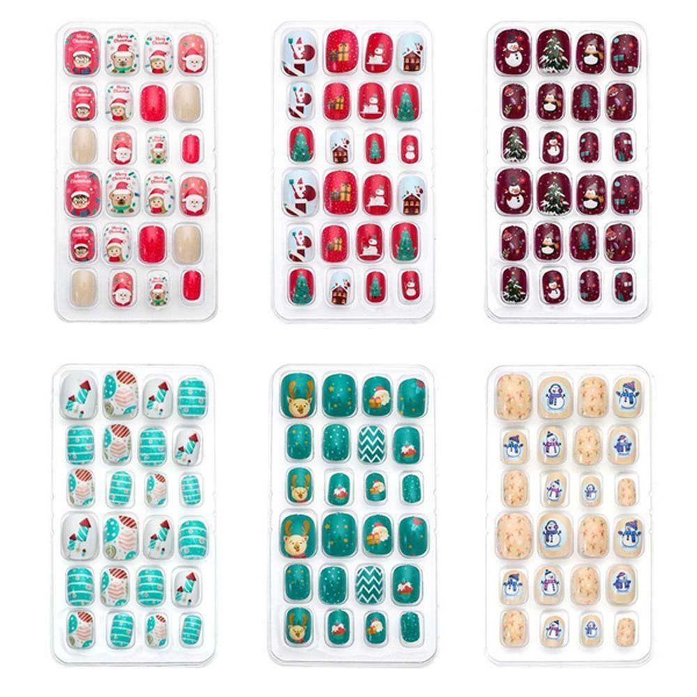 Mxbeauty Seri Natal Kuku Palsu Fashion Anak Acrylic Artificial Nail Pendek Kepala Bulat Anak Fake Nail