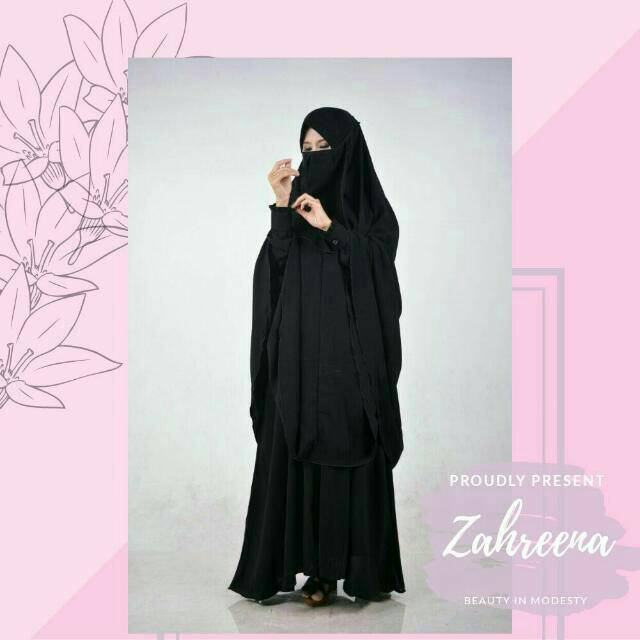 Gamis Zahreena Jet Black Polos Plus Cadar