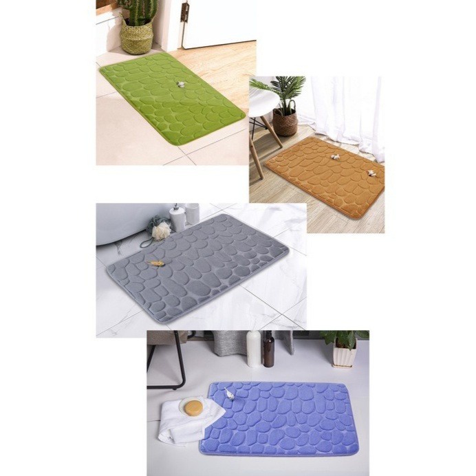 (KS01) Keset Kaki Anti Slip Motif Batu &amp; Kaki / Bahan Memory Foam Menyerap