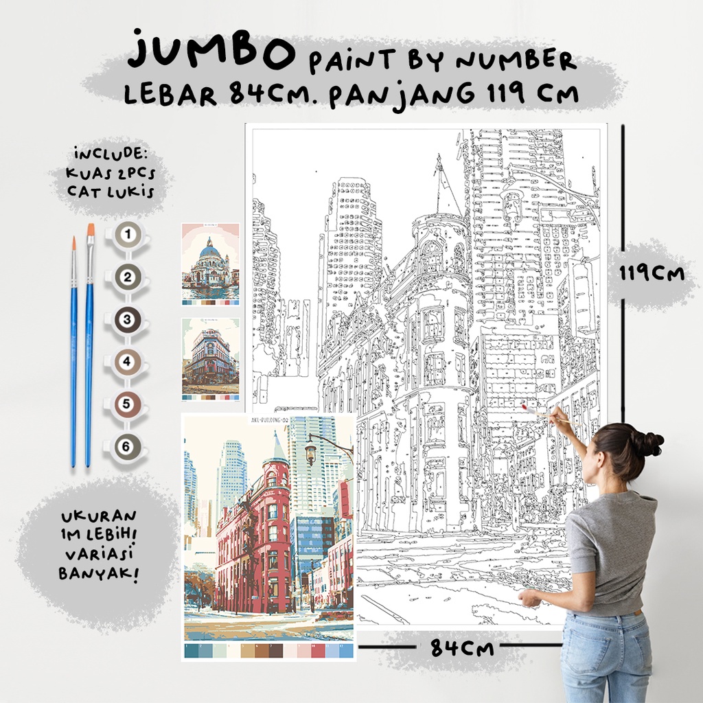 

JUMBO Paint By Number Kit, BUILDING paint by number besar a0