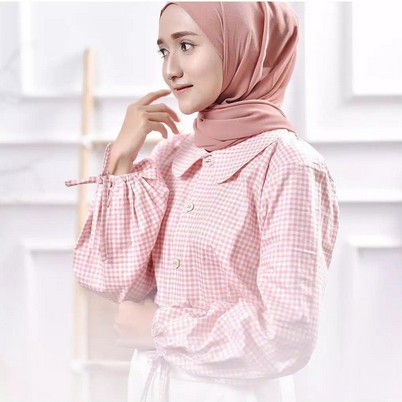 ilook | Blouse Zashi | Blouse Wanita Motif Kotak Bahan Creepe - Fit to L-5