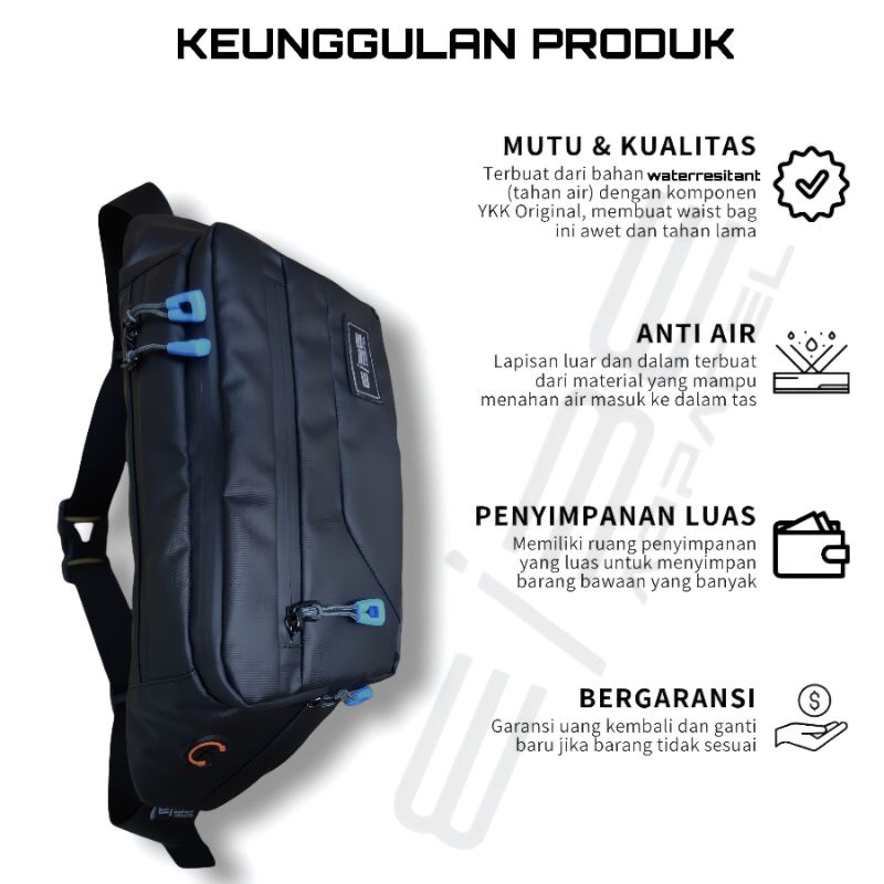 Waistbag waterproof tas pinggang premium tas selempang pria anti air weistbag eibe [ PHANTOM ]