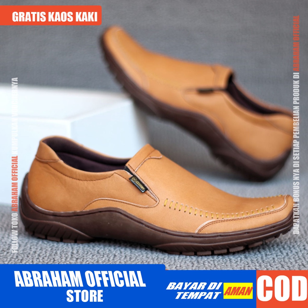 ABRHM VERDIC Sepatu Slip On Pria Kulit Asli Sepatu Pria Casual Pantofel KerjaSepatu Kasual Slop Anti Slip Semi Formal Kerja Kuliah Gaya Santai Keren Kekinian Original Murah Terlaris