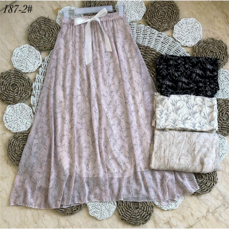 Rok panjang payung sifon ceruty premium/Rok Velvet plisket premium Maxi panjang
