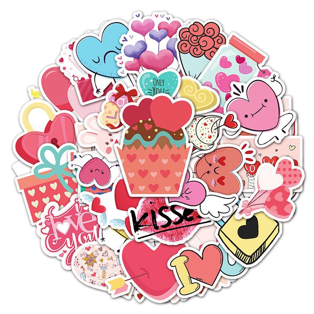 Mxbeauty Stiker Hari Valentine Label Kartun Dekorasi Laptop Motor Sekolah Kantor Perlengkapan Koper Skateboard ILOVEYOU Animel Stickers