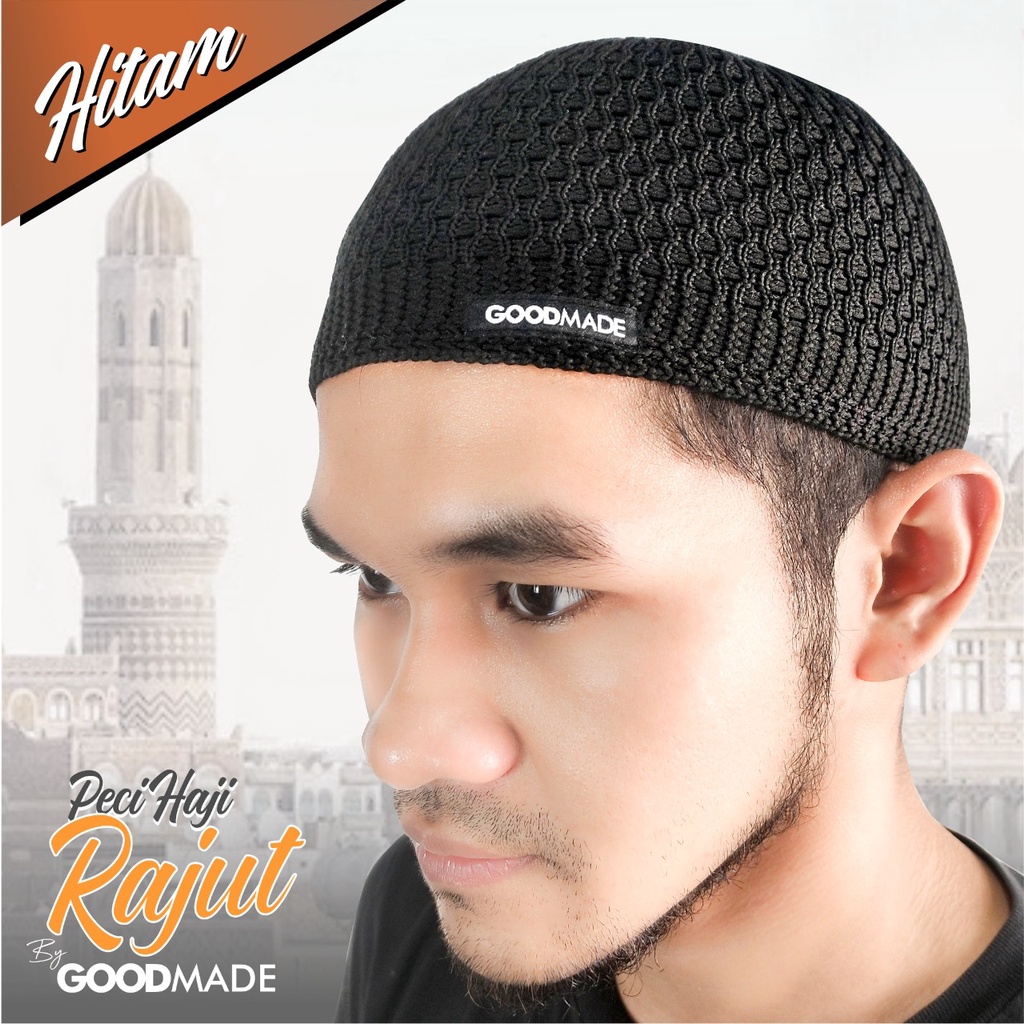 GOOD MADE - Peci Rajut Dewasa Elastis | Peci Rajut | Peci Haji | Hitam | COD