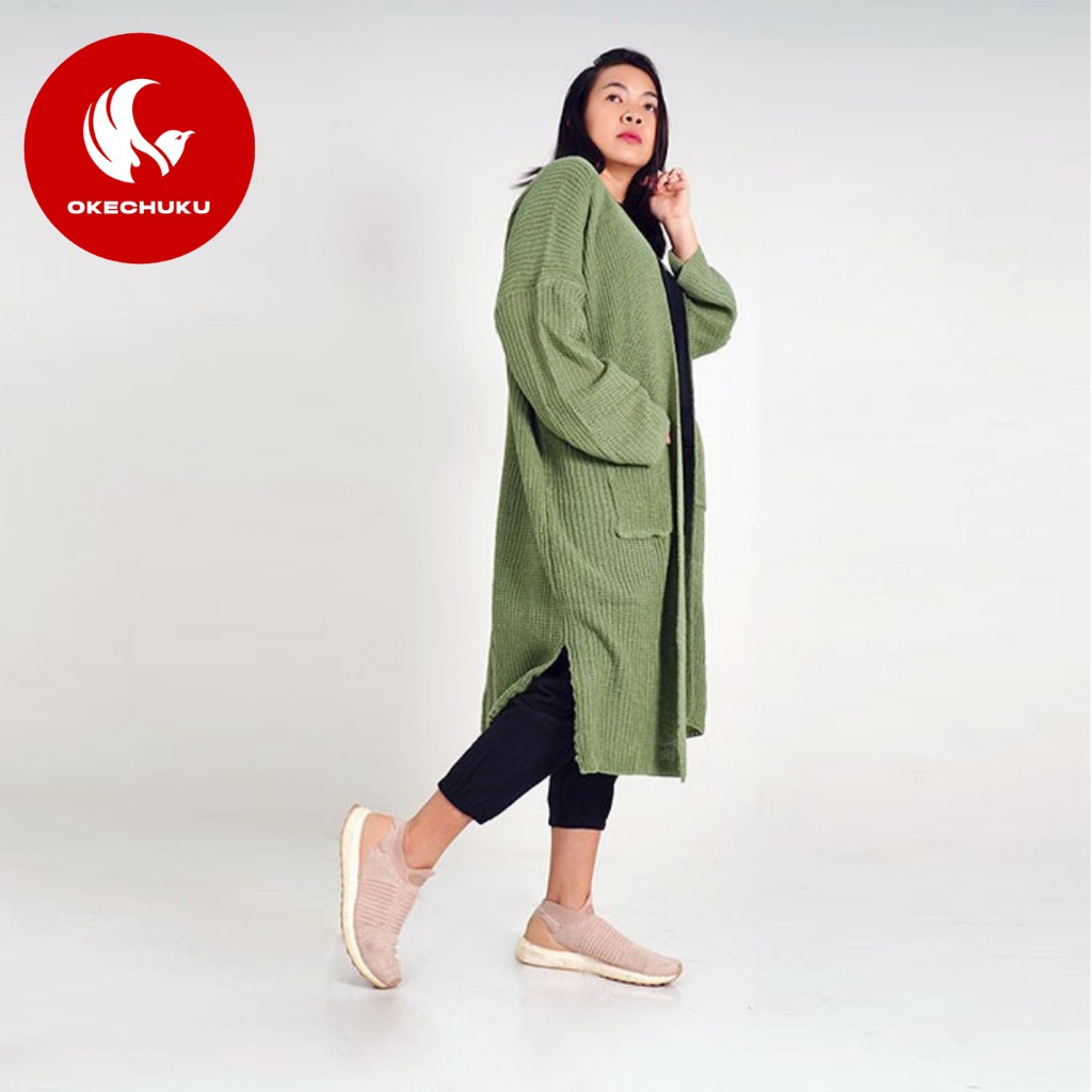 OKECHUKU Lavella Long Cardigan Wanita Outer Wanita Cardigan Rajut Oversize