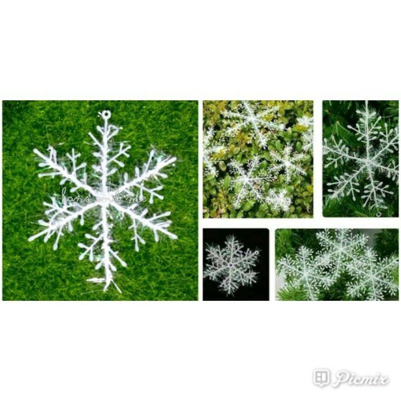 Gantungan Natal Frozen Salju Putih Plastik Tebal 1 pcs Snow Flake Plastik Hiasan Pohon Natal Dekorasi