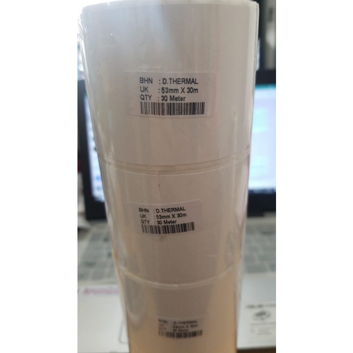 Kertas Stiker Label Direct Thermal 53mm x 30meter coreless Tanpa Putus