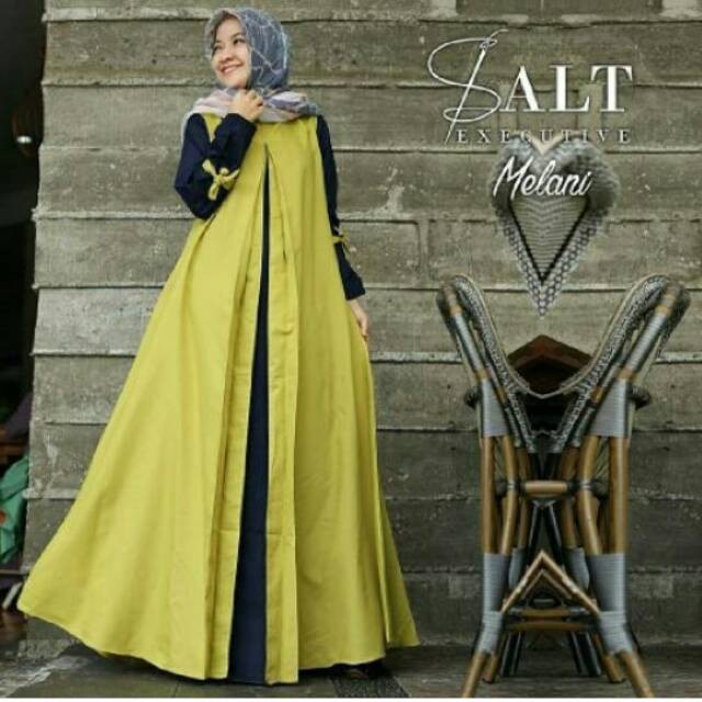 PROMO DISKON RAMADHAN 2018 Baju Dress Melani Kuning Matahari Polos Bahan Katun Paris Murah