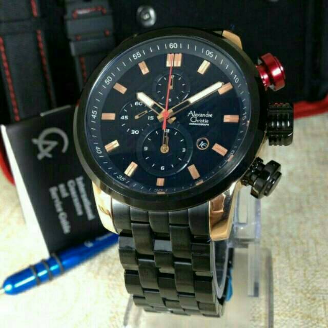 jam tangan alexandre christie ac6163 blackgold set free 2 leather n rubber 6163