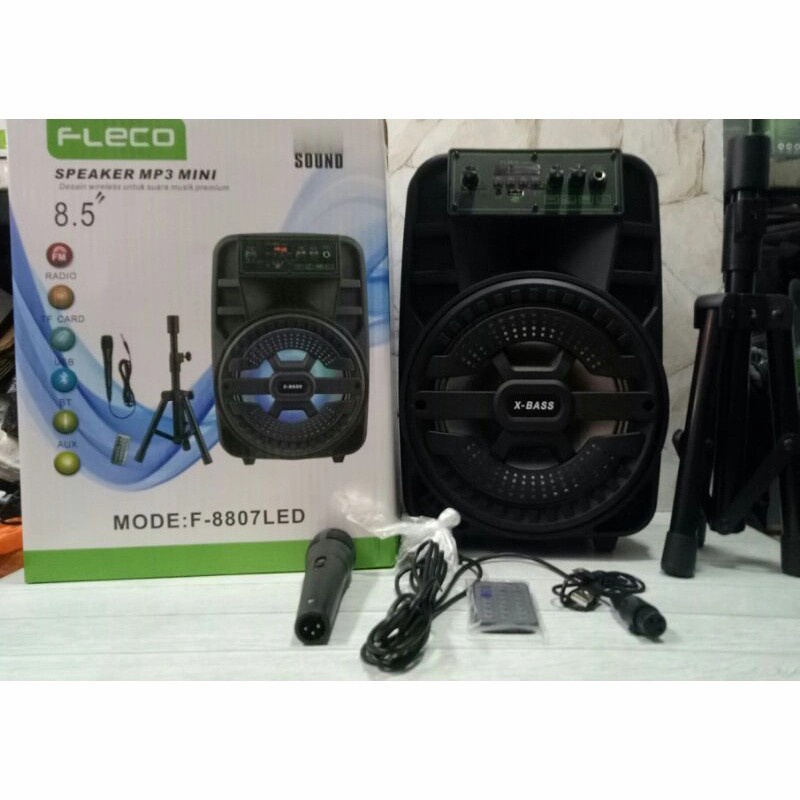 COD SPEAKER BLUETOOTH FLECO 8'5 INCH F-8807 LED PLUS MIC KARAOKE + REMOTE KONTROL + STAND SPEAKER//SPEAKER FLECO X-BASS//SPEAKER SALON AKTIF//SPEAKER KARAOKE