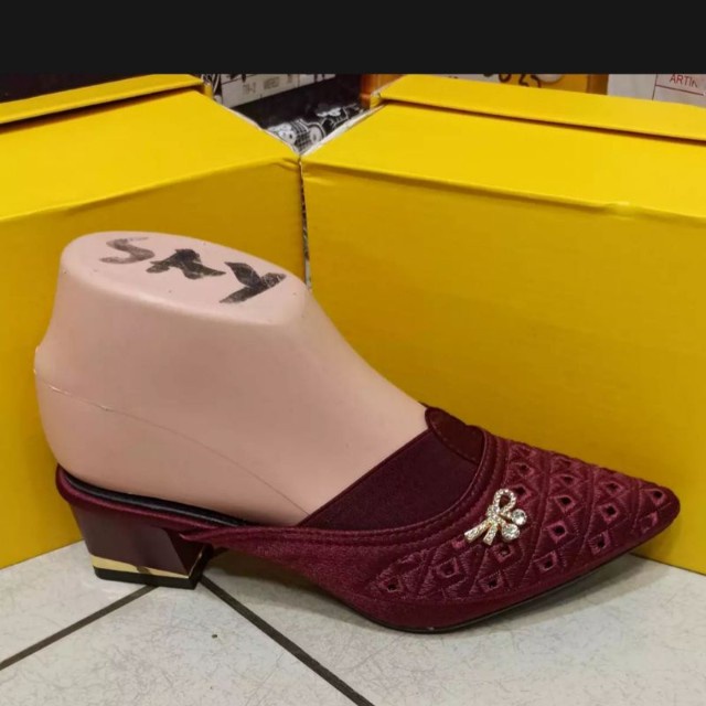 (Tanah Abang Store )Sandal slop pesta Spaletti terbaru original import asli Ori heels 4cm