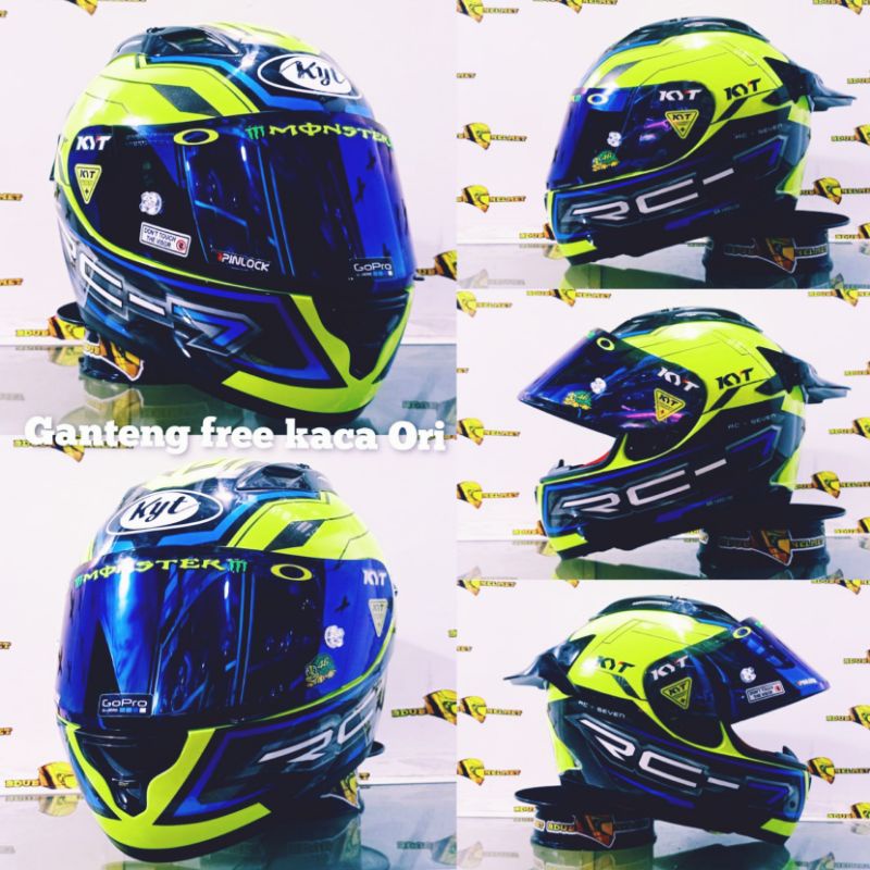 helm kyt full face rc seven motif #19 black white blue paket ganteng 100% baru Ori kyt-Paket ganteng top7