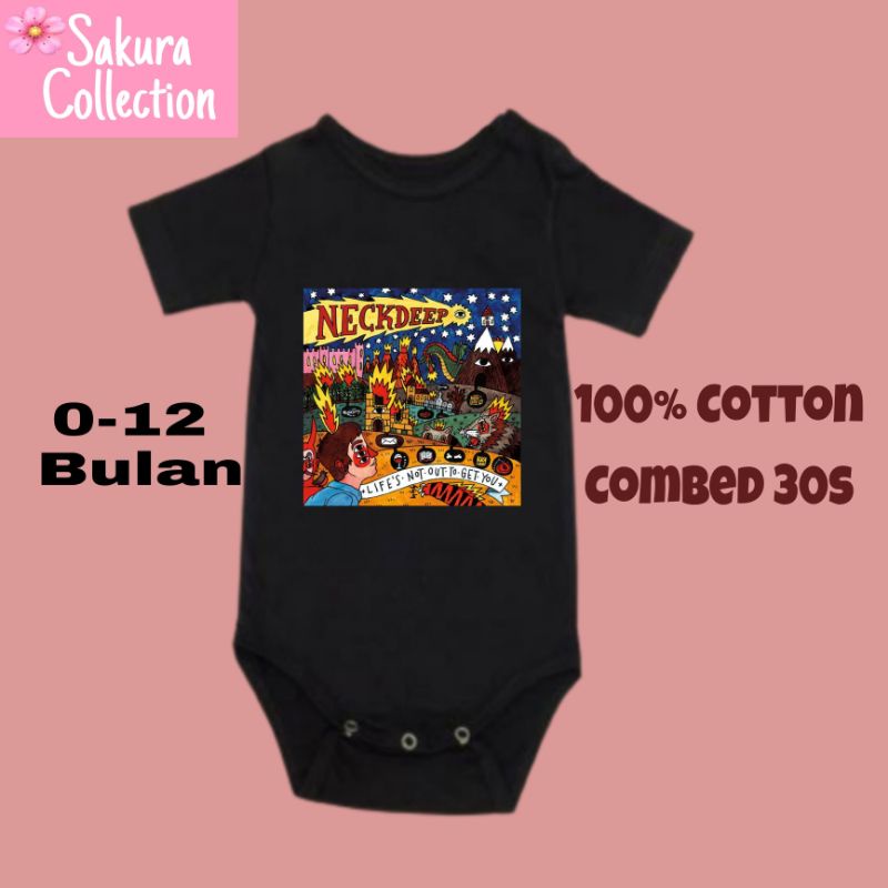 Kaos baju bayi jumper baby kids pendek band NECKDEEP rock punk metal logo tulisan usia 0 1 2 3 4 5 6 7 8 9 10 11 12 bulan sampai umur 1 tahun adem jumpsuit babysuit romper bodysuit little anak kecil hitam style laki laki perempuan unisex nyaman lembut