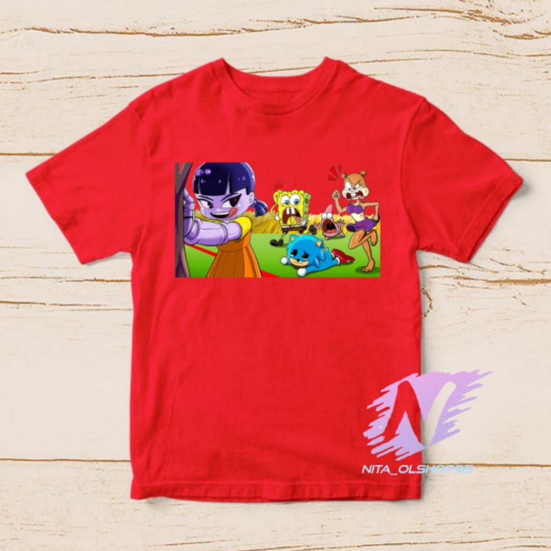 baju kaos anak Spongebob squid game terbaru