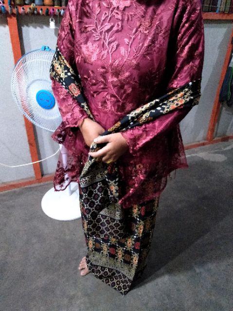 Realpict Stelan Kebaya Sahara Bahan Tulle Bordir Rok Plisket Bahan Katun Silk