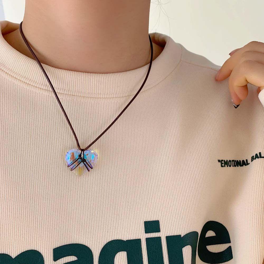 Mxbeauty Wanita Kalung Niche Geometris Cinta Hati Teman Hadiah Choker Kristal Gaya Korea Kalung