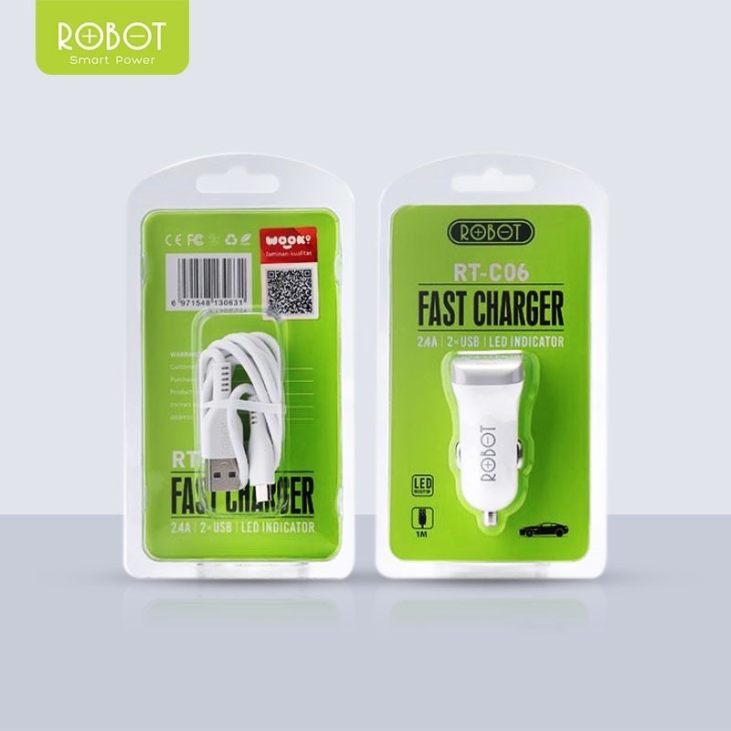 PROMO CHARGER MOBIL SAVER ROBOT RT-C06 CAR CHARGER 2USB ORIGINAL + KABEL DATA MICRO C 06 DOUBLE USB