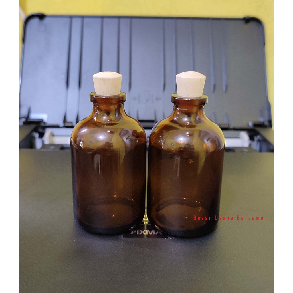 Botol Kaca VIAL 50ml 50 ml Coklat Tutup Kayu Gabus / Botol Dekorasi Amber