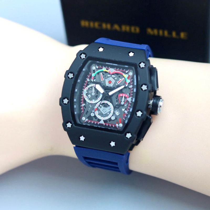 Jam Tangan Kasual Jam Tangan RM Terlaris Body Stainliss Tali Rubber Tanggal Aktif